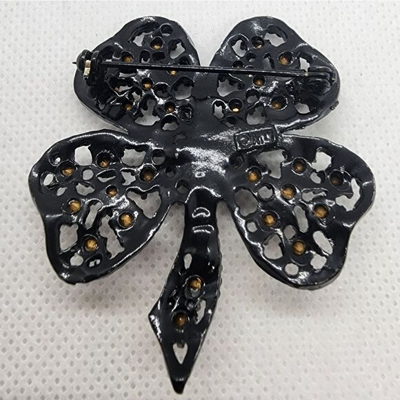 Vintage LJM Black Four-Leaf Clover Brooch - Picture 2 of 3